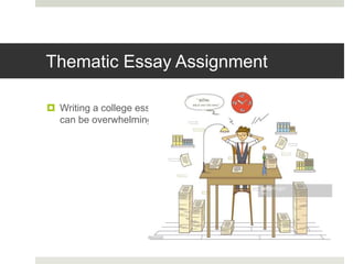 Thematic Essay Assignment
 Writing a college essay
can be overwhelming
 