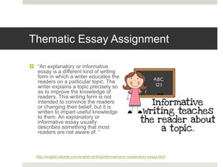 Thematic Essay Assignment Overview | PPTX