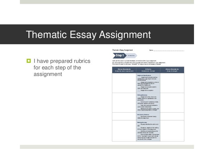 thematic essay assignment overview thematic essay rubric