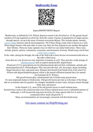 Essay Biodiversity | PDF