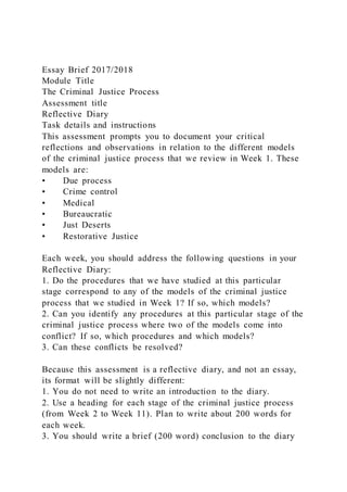 Essay Brief 20172018Module TitleThe Criminal Justice Process