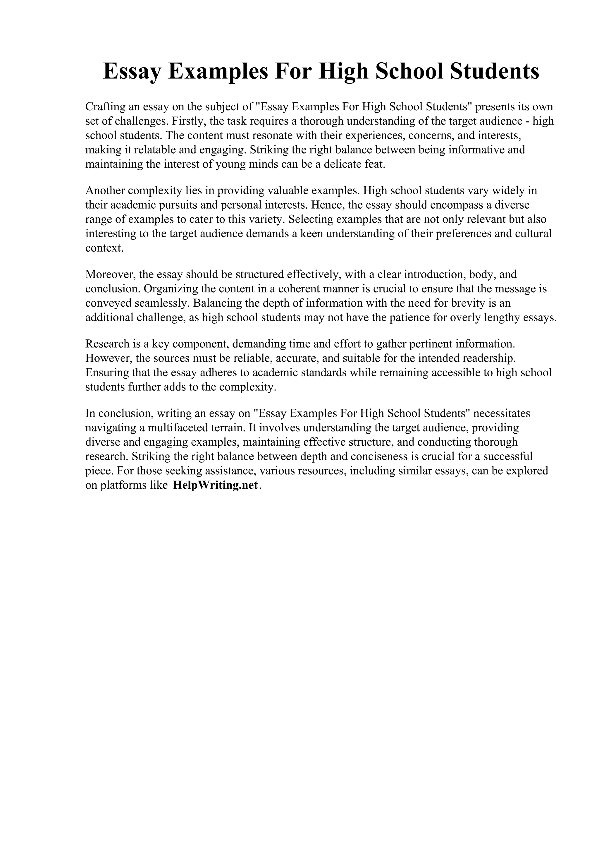 Essay Examples For High School Students PDF