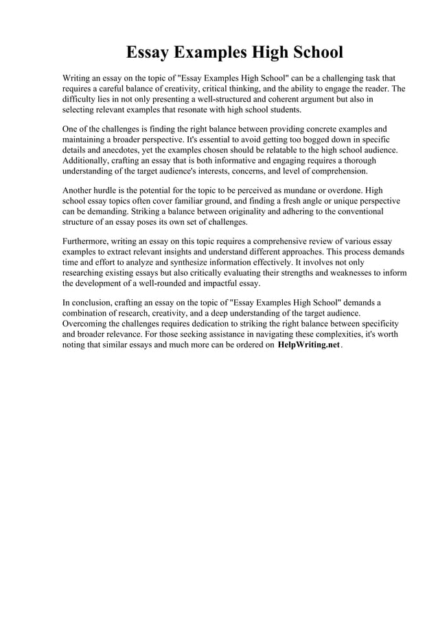 Essay Examples High School. High School Essay - 10 Examples, Format ...