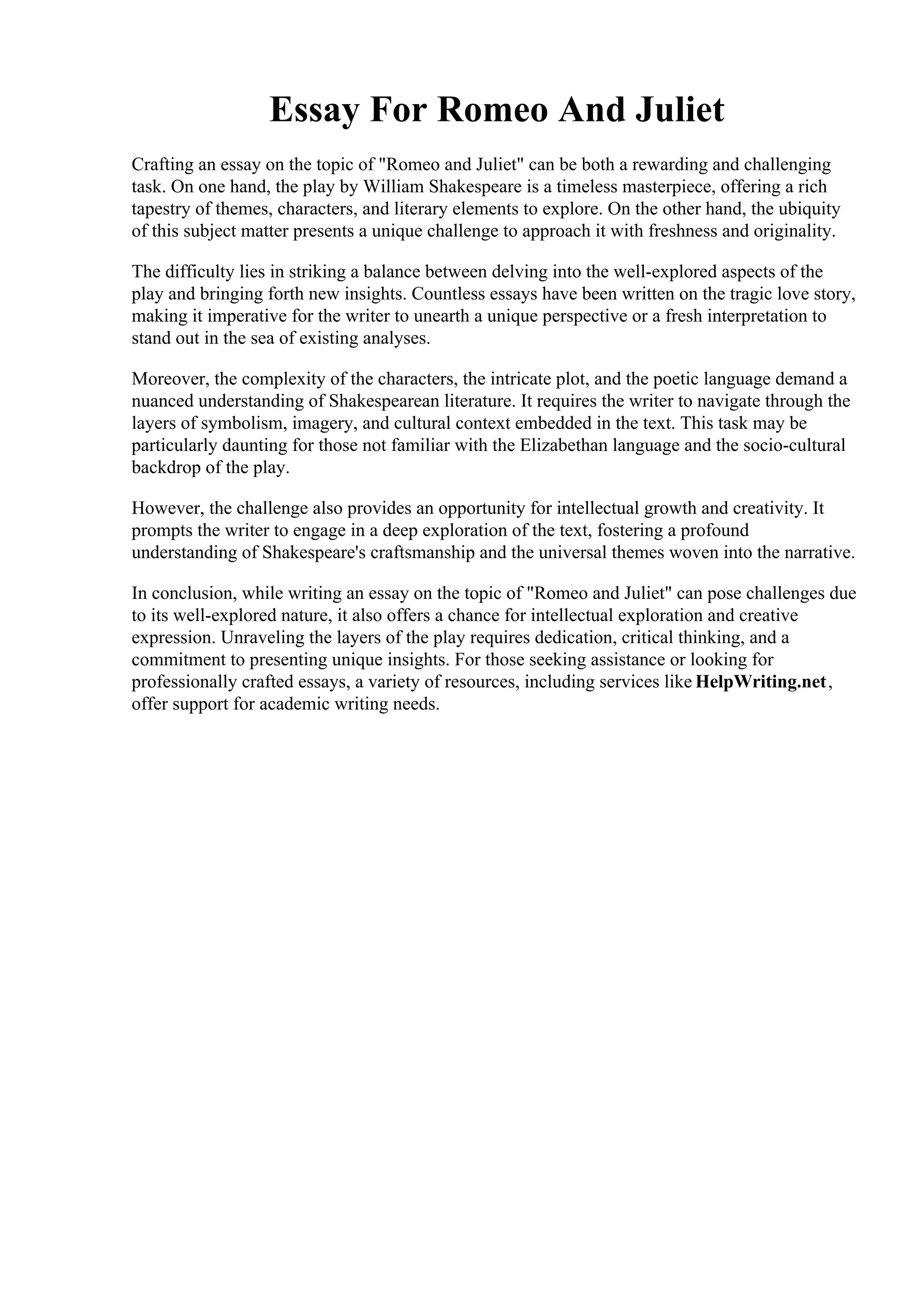 Essay For Romeo And Juliet PDF