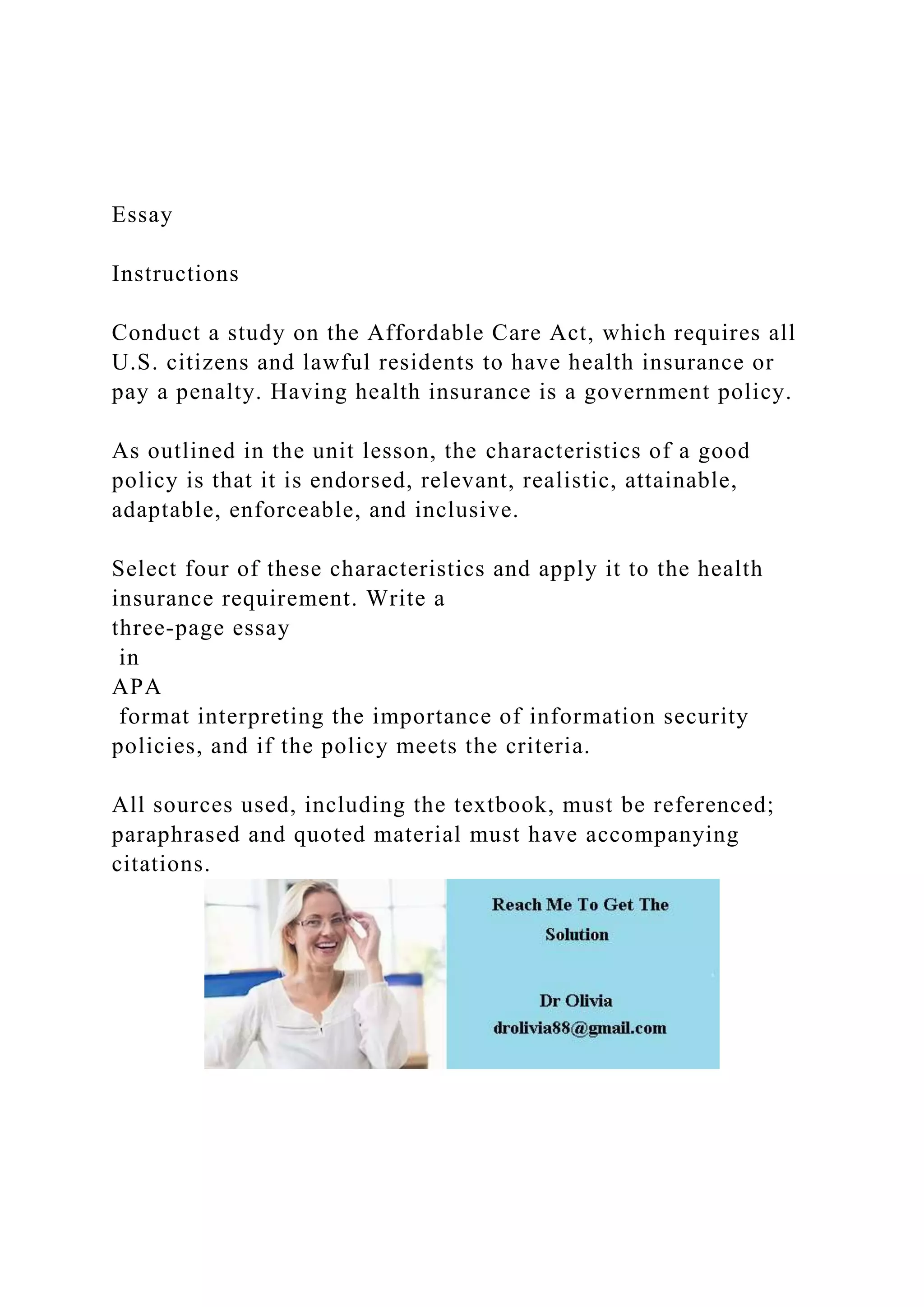 EssayInstructionsConduct a study on the Affordable Care .docx