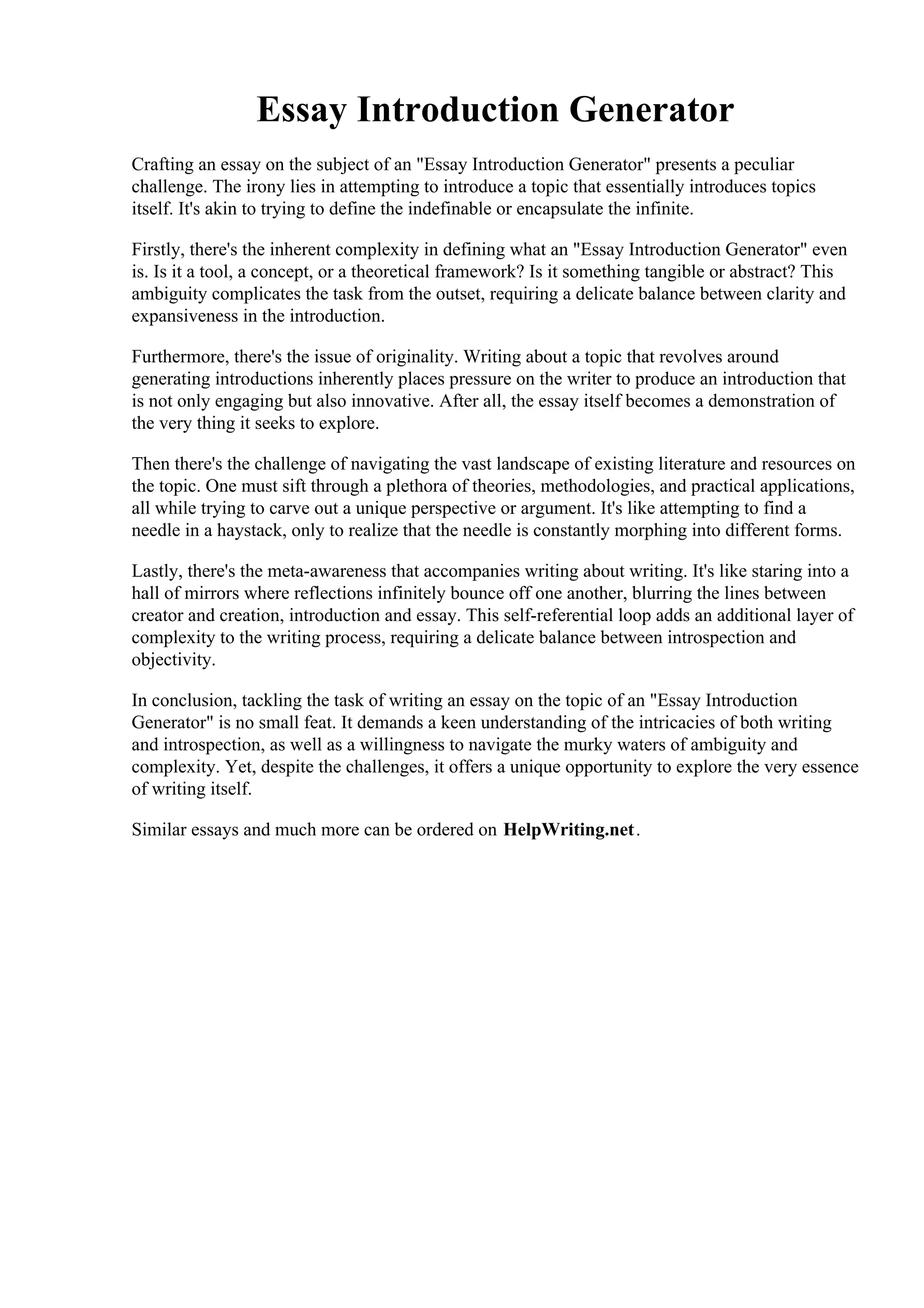 Essay Introduction Generator. How to write an introduction paragraph ...