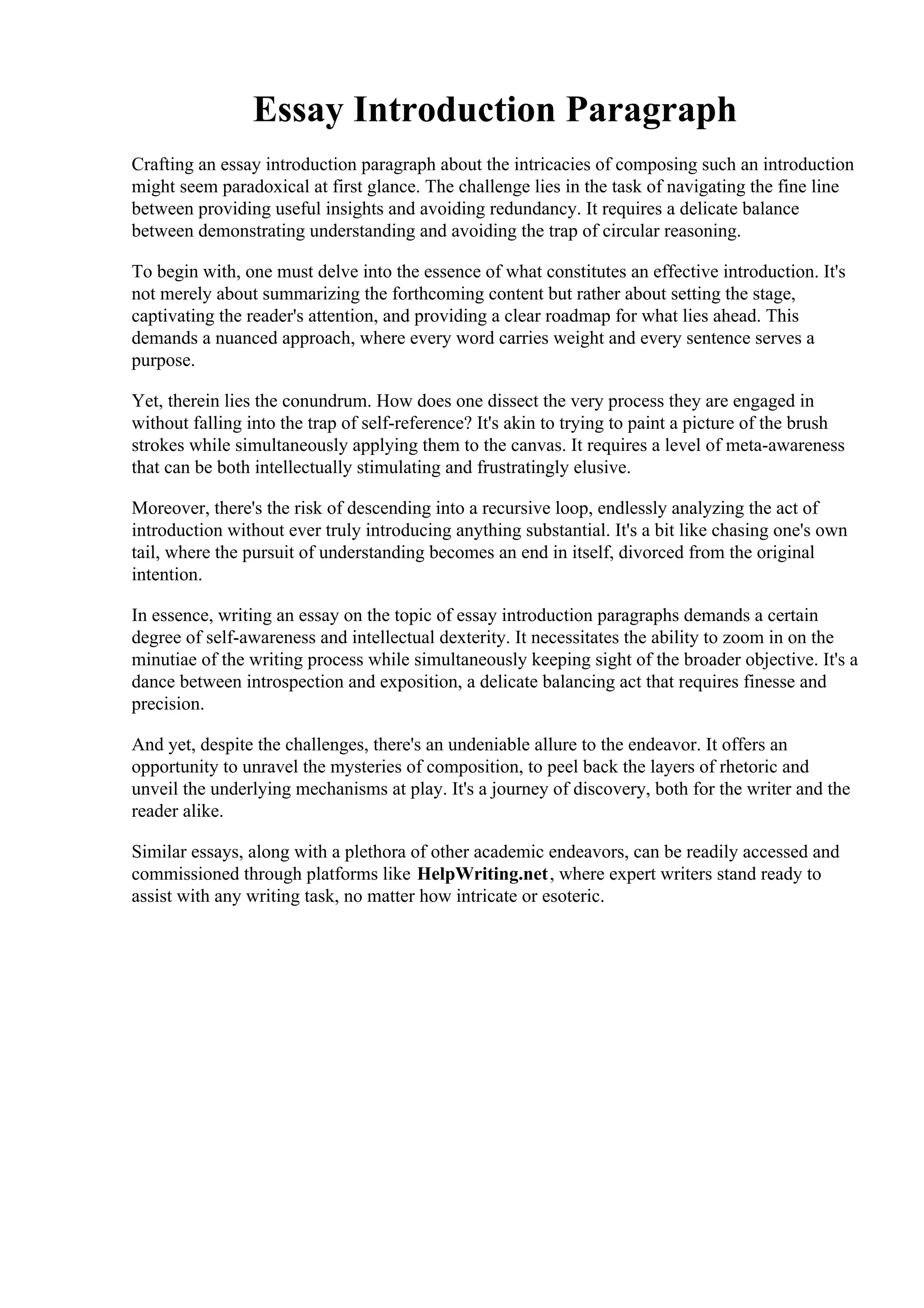 Essay Introduction Paragraph | PDF