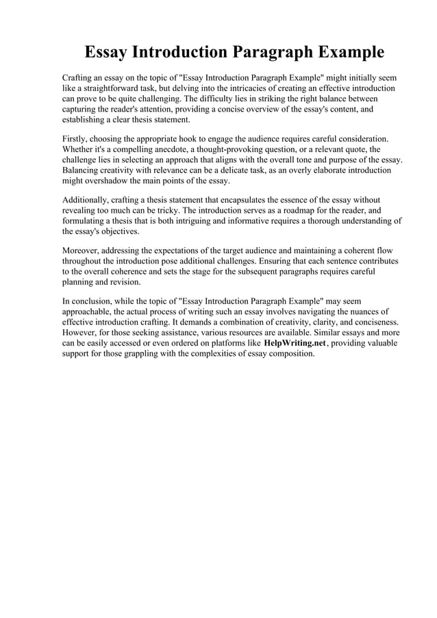 Essay Introduction Paragraph Example. How To Write An Introduction ...
