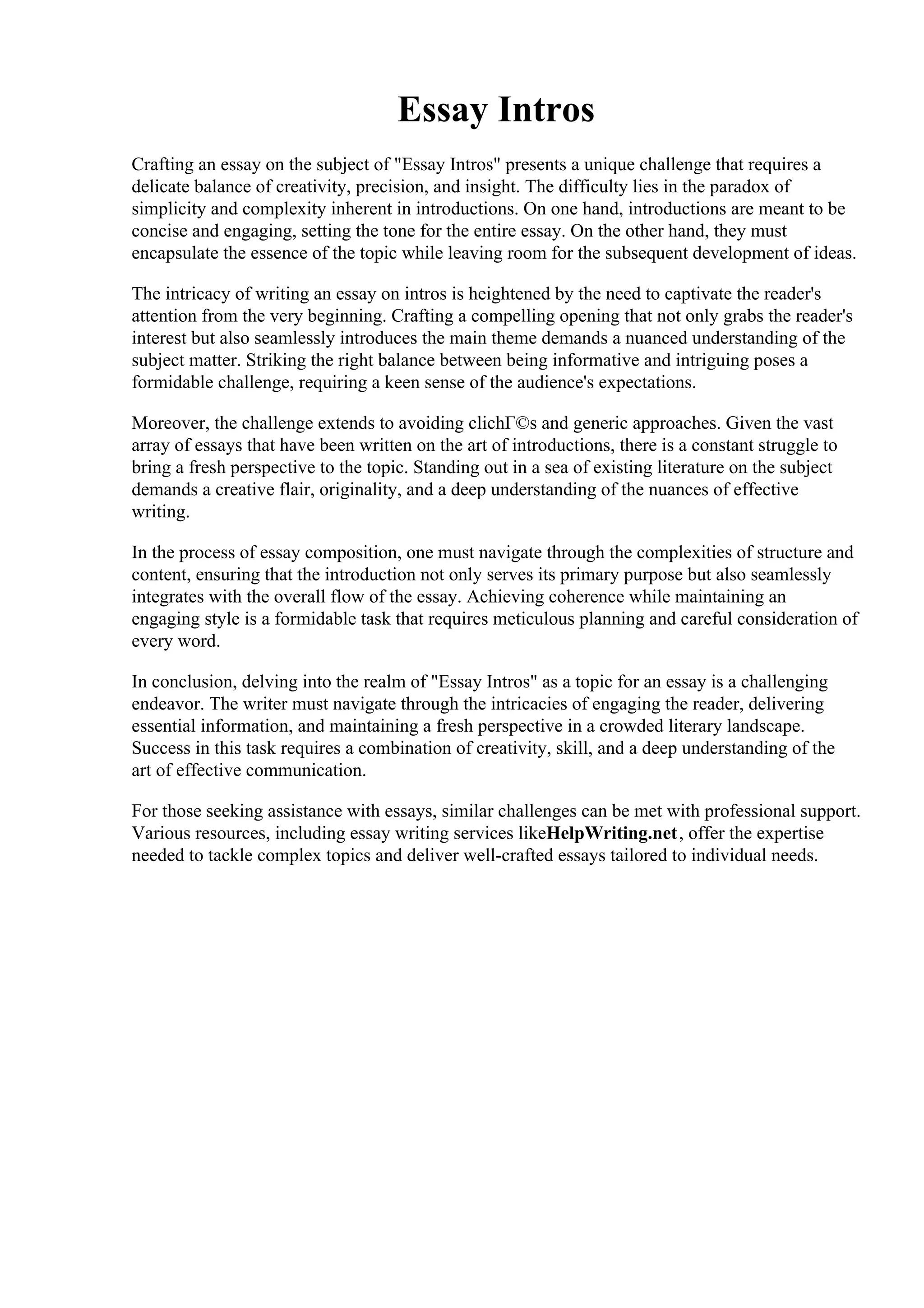 Essay Intros. Example of a good introduction paragraph for an essay ...