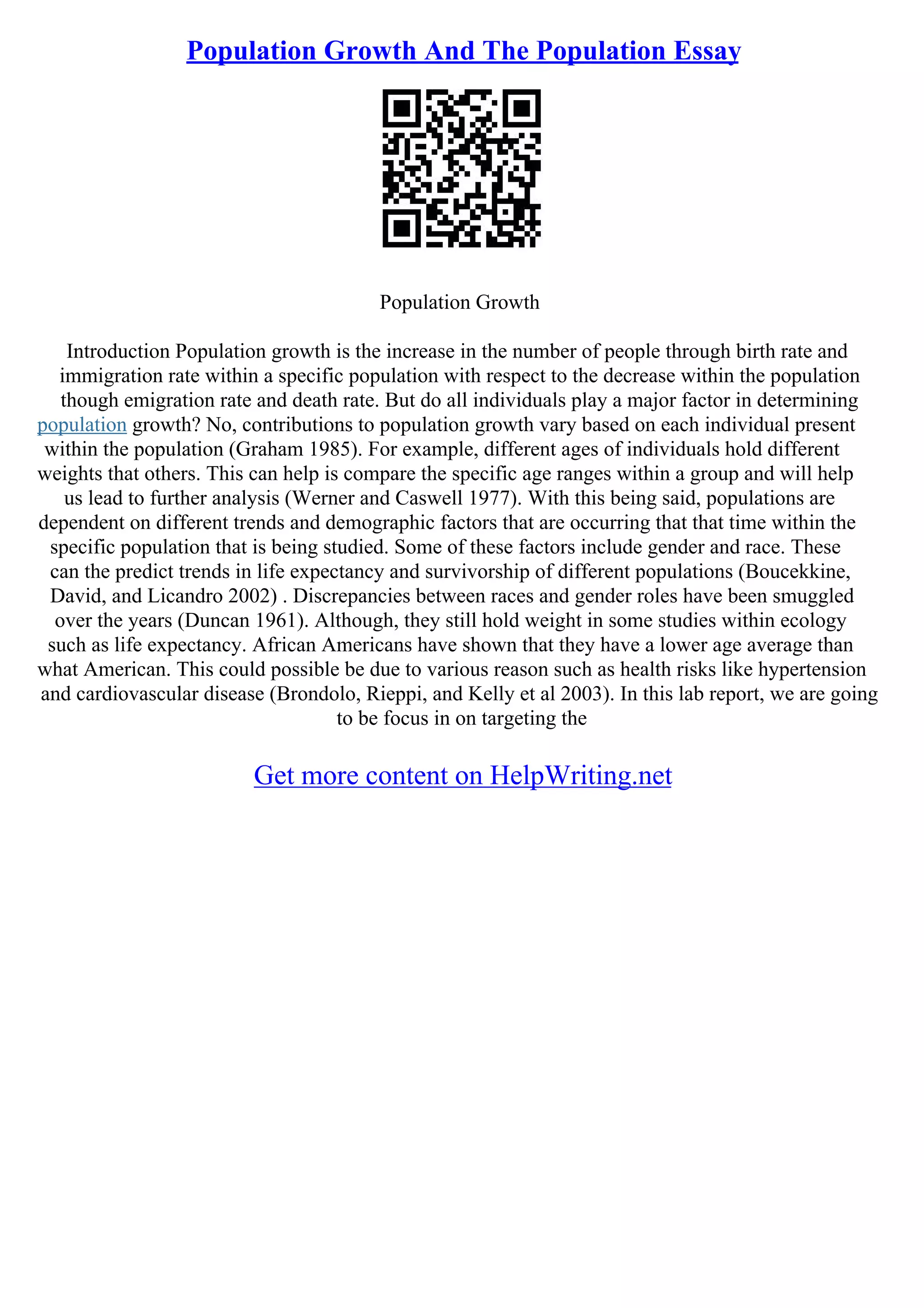 Essay Of Population Growth | PDF | Agriculture | Industries