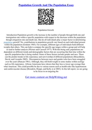 Essay Of Population Growth | PDF | Agriculture | Industries