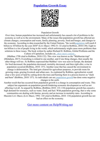 Essay Of Population Growth | PDF | Agriculture | Industries