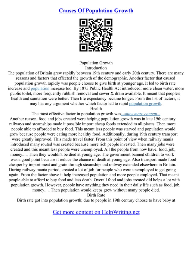 Essay Of Population Growth | PDF | Agriculture | Industries