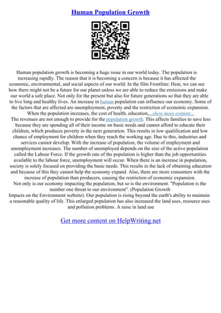 Essay Of Population Growth | PDF | Agriculture | Industries