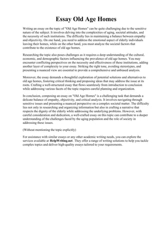 Essay Old Age Homes | PDF