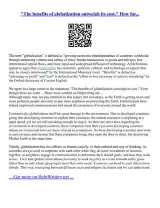 Essay On Advantages And Disadvantages Of Globalisation | PDF