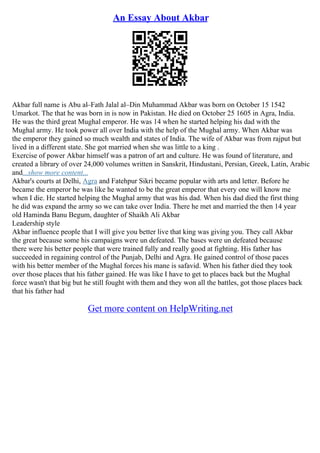 Akbar Rind Umarkot Essay On Akbar The Great | PDF
