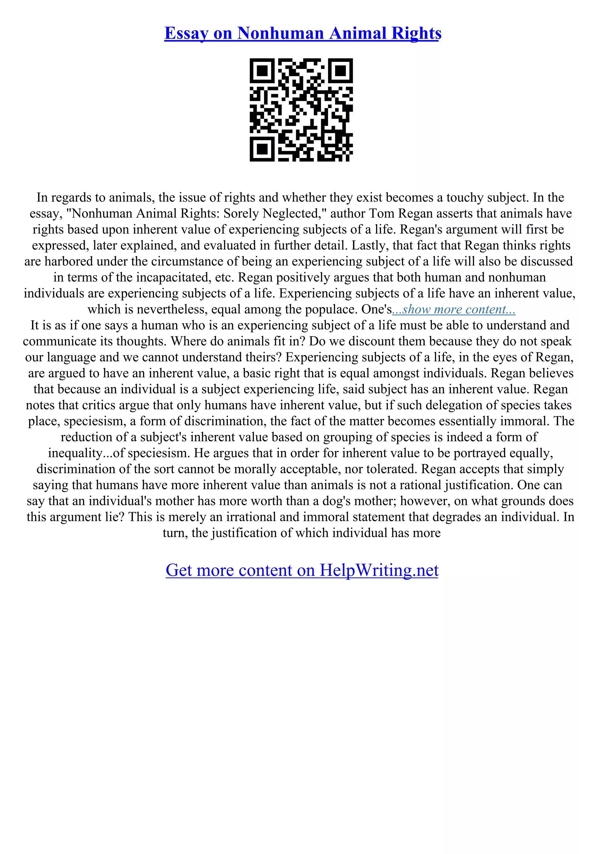 Essay On Animal Rights | PDF