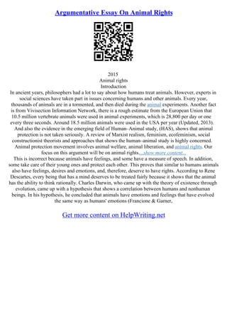 Essay On Animal Rights | PDF