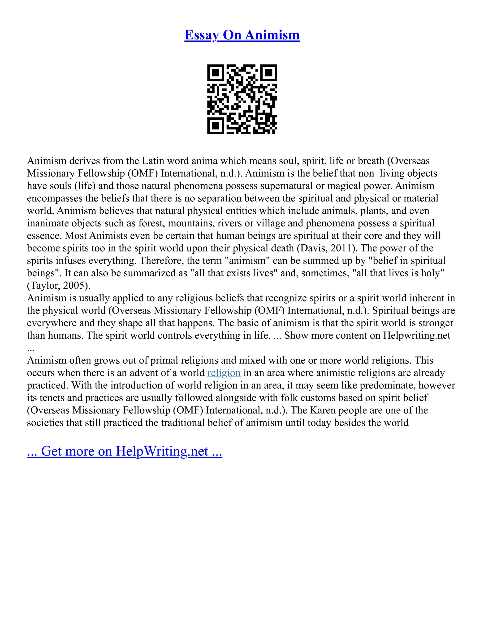 Essay On Animism | PDF