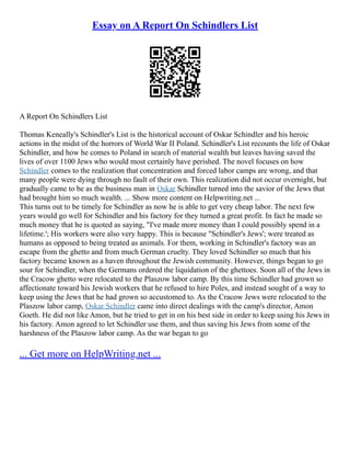 Essay On A Report On Schindlers List | PDF