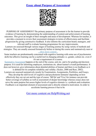 Essay On Assessment For Learning | PDF