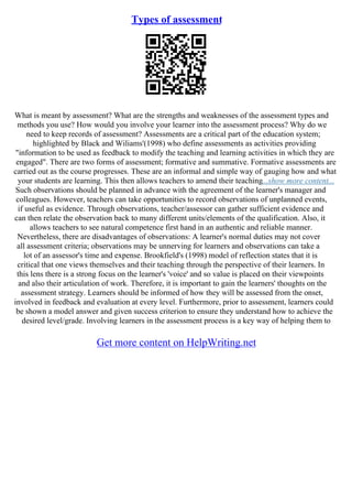 Modifying Assessment Essay On Assessment For Learning | PDF