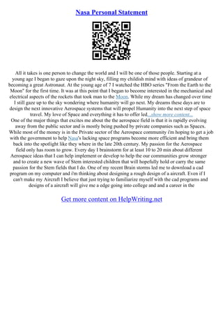 Nasa Statement Sample Essay On Astronaut | PDF
