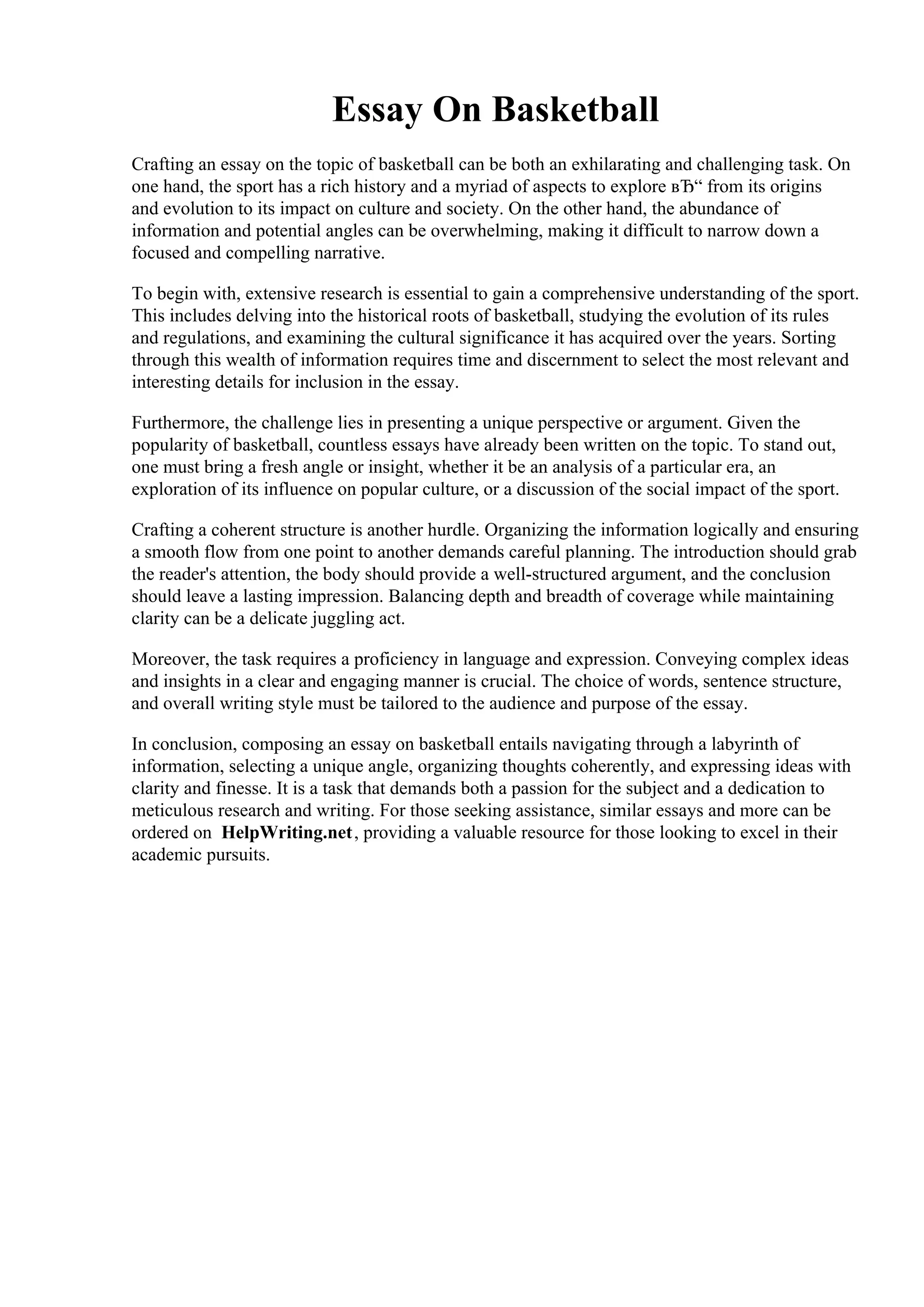 Essay On Basketball | PDF