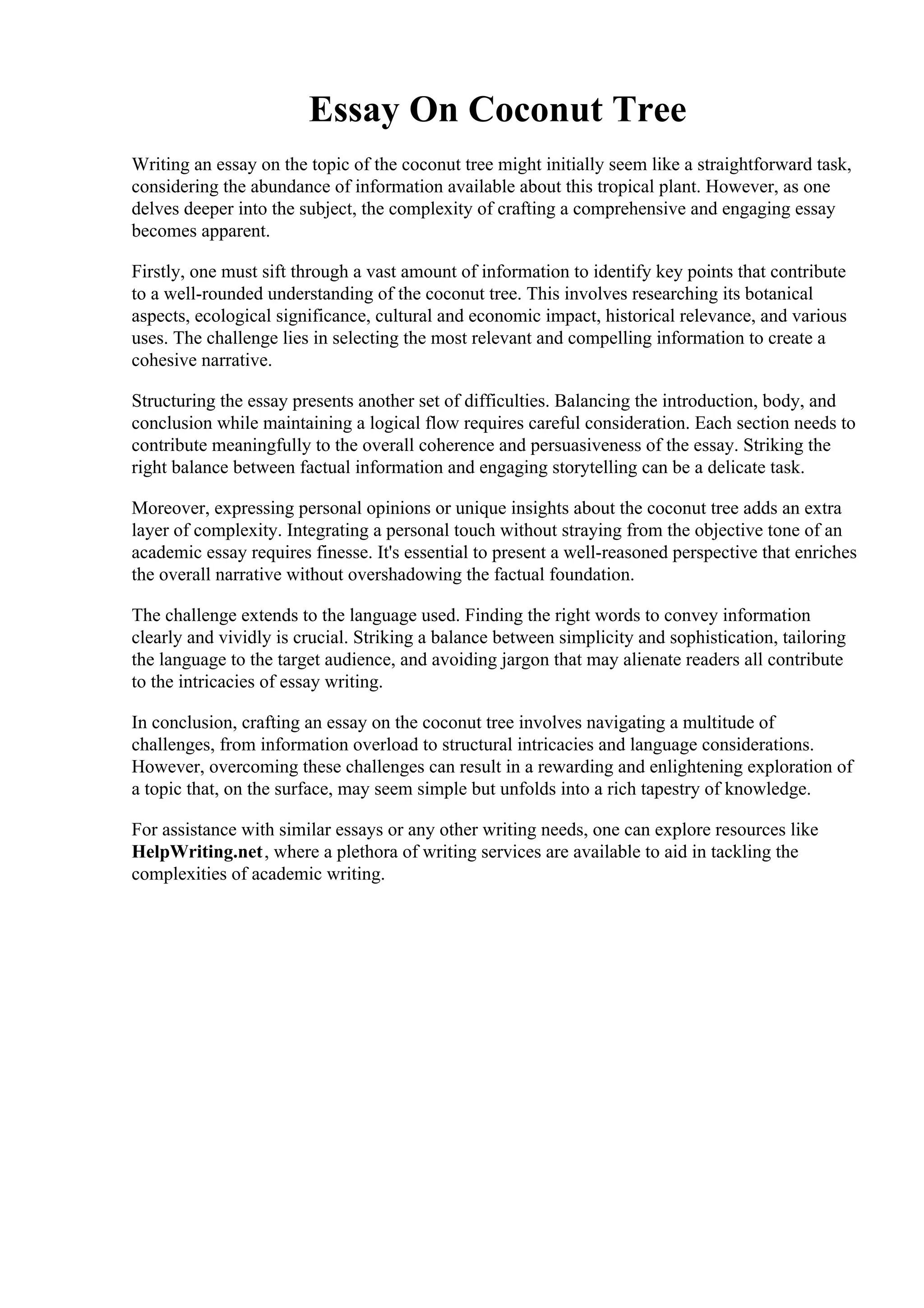 Essay On Coconut Tree. Analytical Essay Coconut tree essay in english