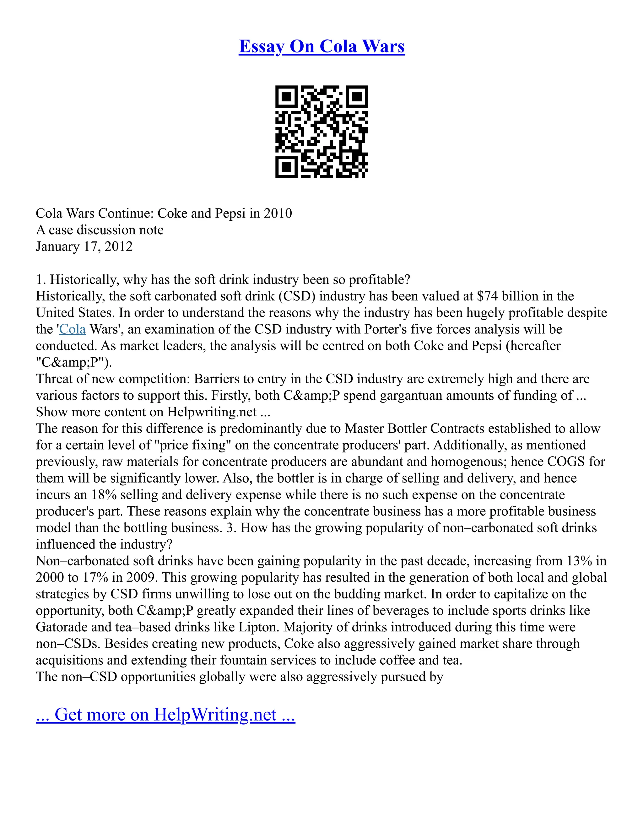 Essay On Cola Wars | PDF