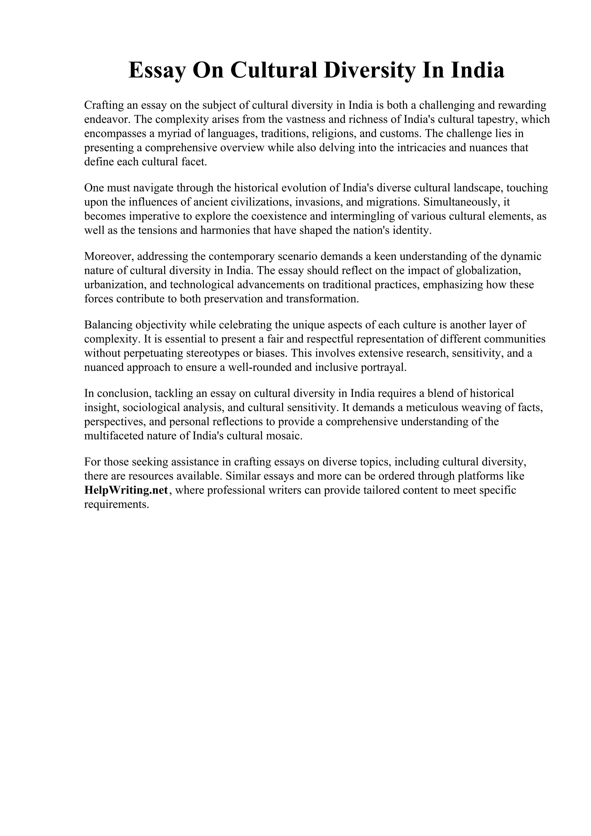 Essay On Cultural Diversity In India. Cultural Diversity in India Essay ...