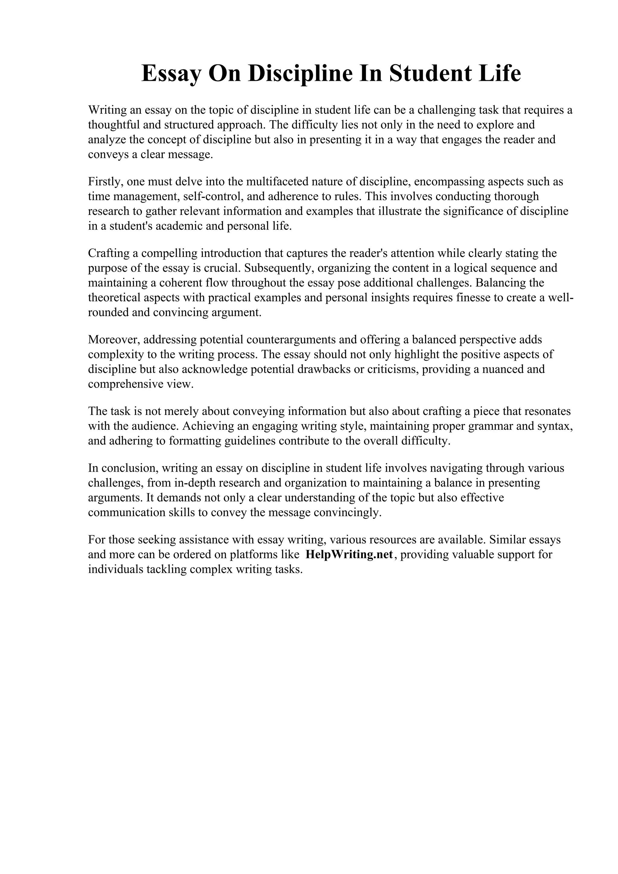 Essay On Discipline In Student Life. Essay on Value of Discipline, Importance amp; Benefits in