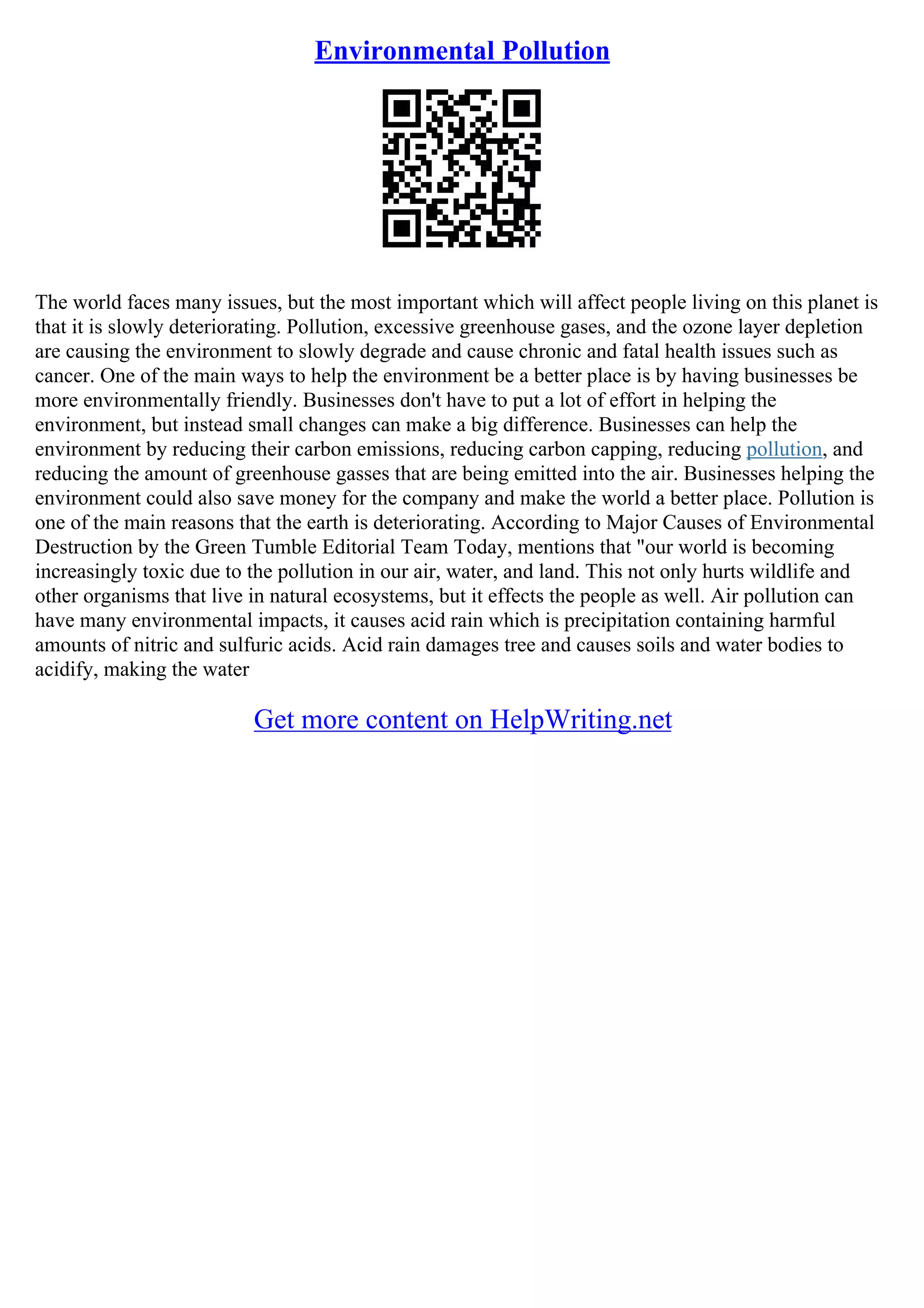 Essay On Environmental Pollution Pdf