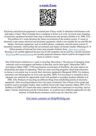 Essay On E Waste | PDF
