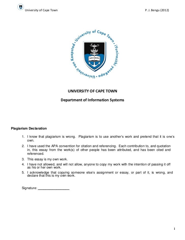 Dissertation plagiarism declaration