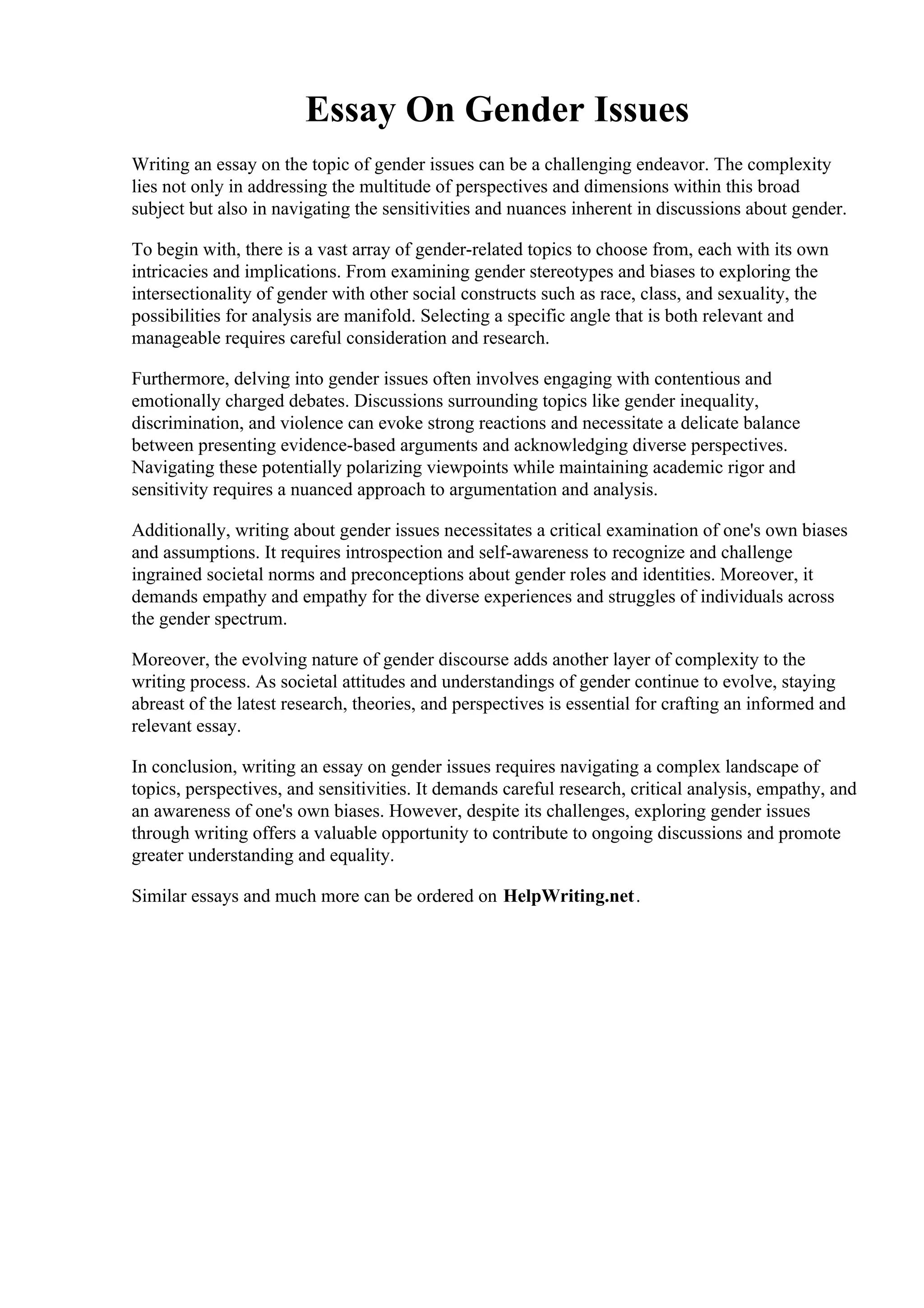 Essay On Gender Issues PDF