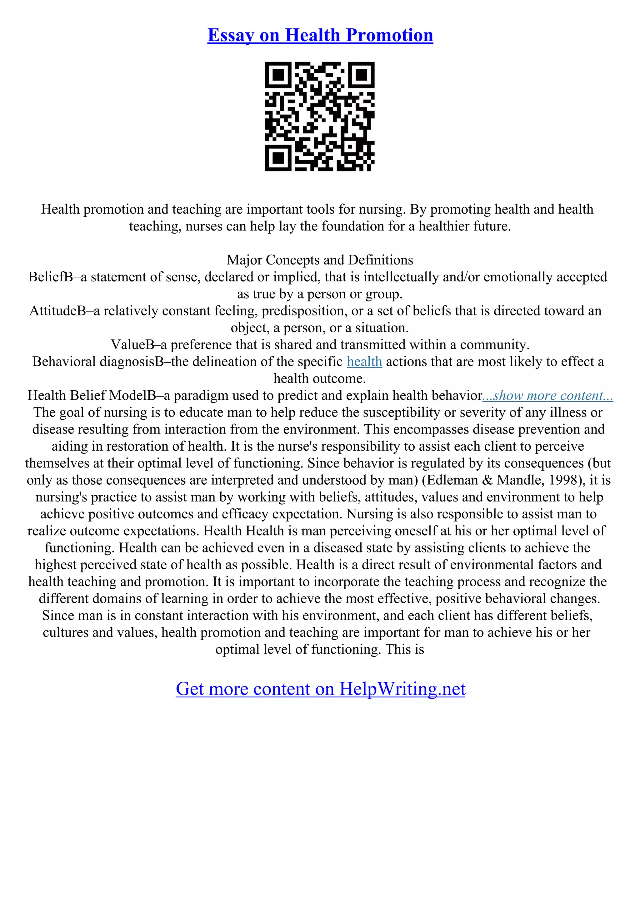 Essay On Health Promotion | PDF