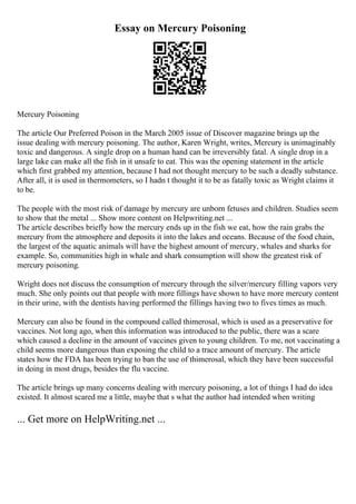 Mercury Statement Example Essay On Impact Of Technology On Our Life | PDF