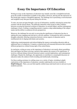 Essay On Importance Of Education. The Importance of Education - Essay ...