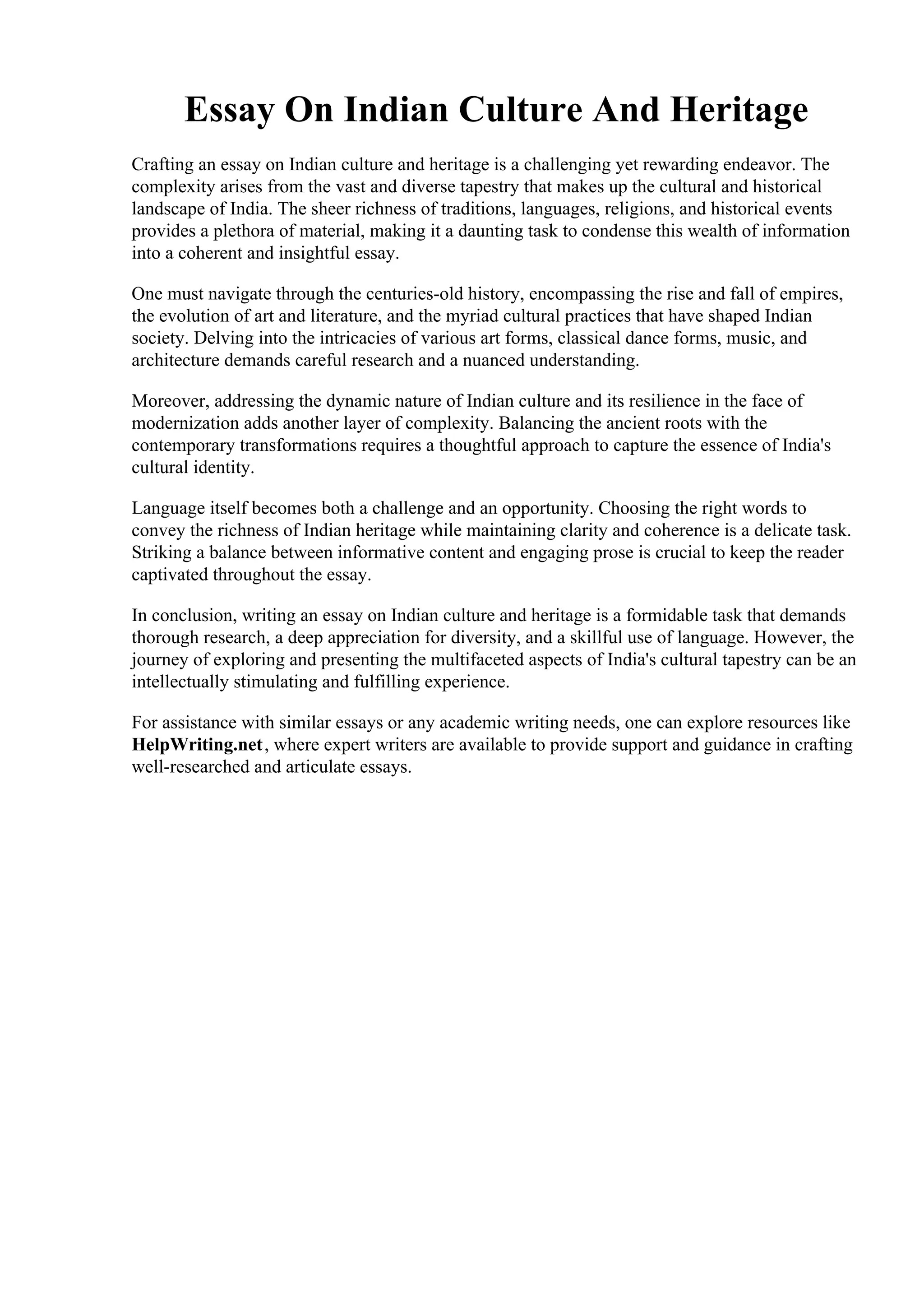 Indian Example Essay On Indian Culture And Heritage | PDF