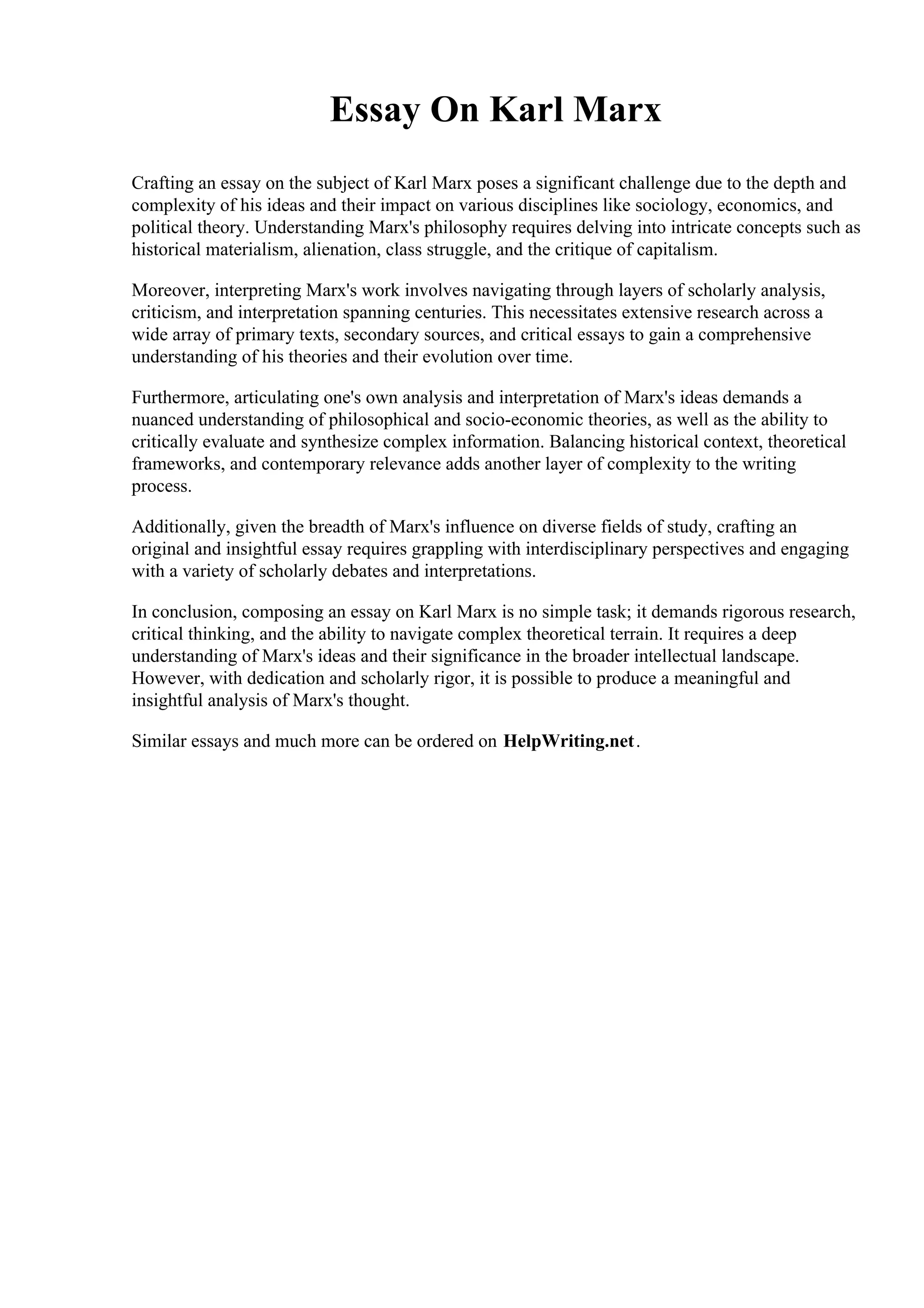 Essay On Karl Marx. Folsom Cordova Adult School | PDF