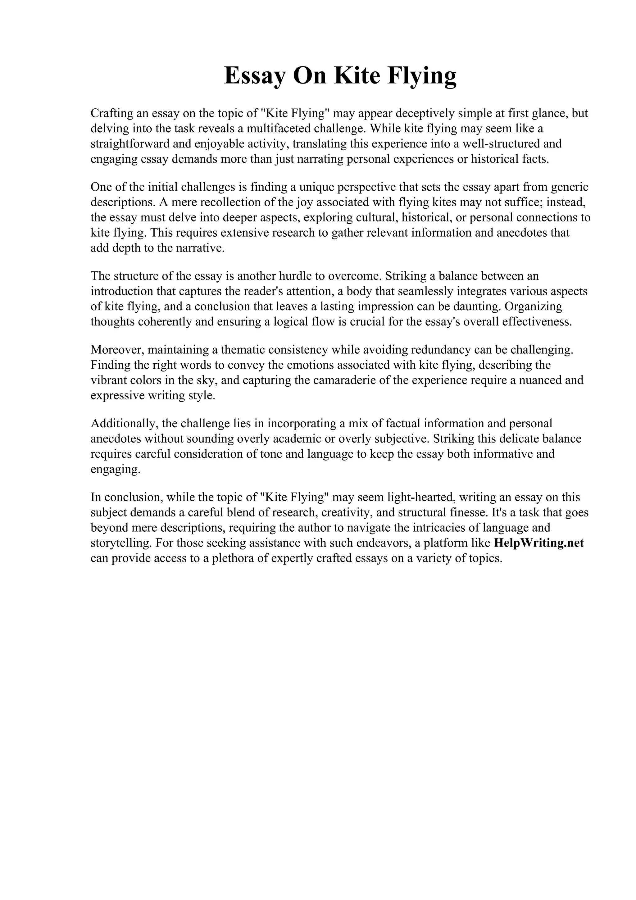 Essay On Kite Flying. Unforgettable The Kite Runner Essay Thatsnotus | PDF