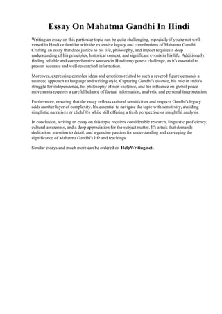 WRITE A SHORT NOTE ON MAHATMA GANDHI JI IN HINDI visual data 6