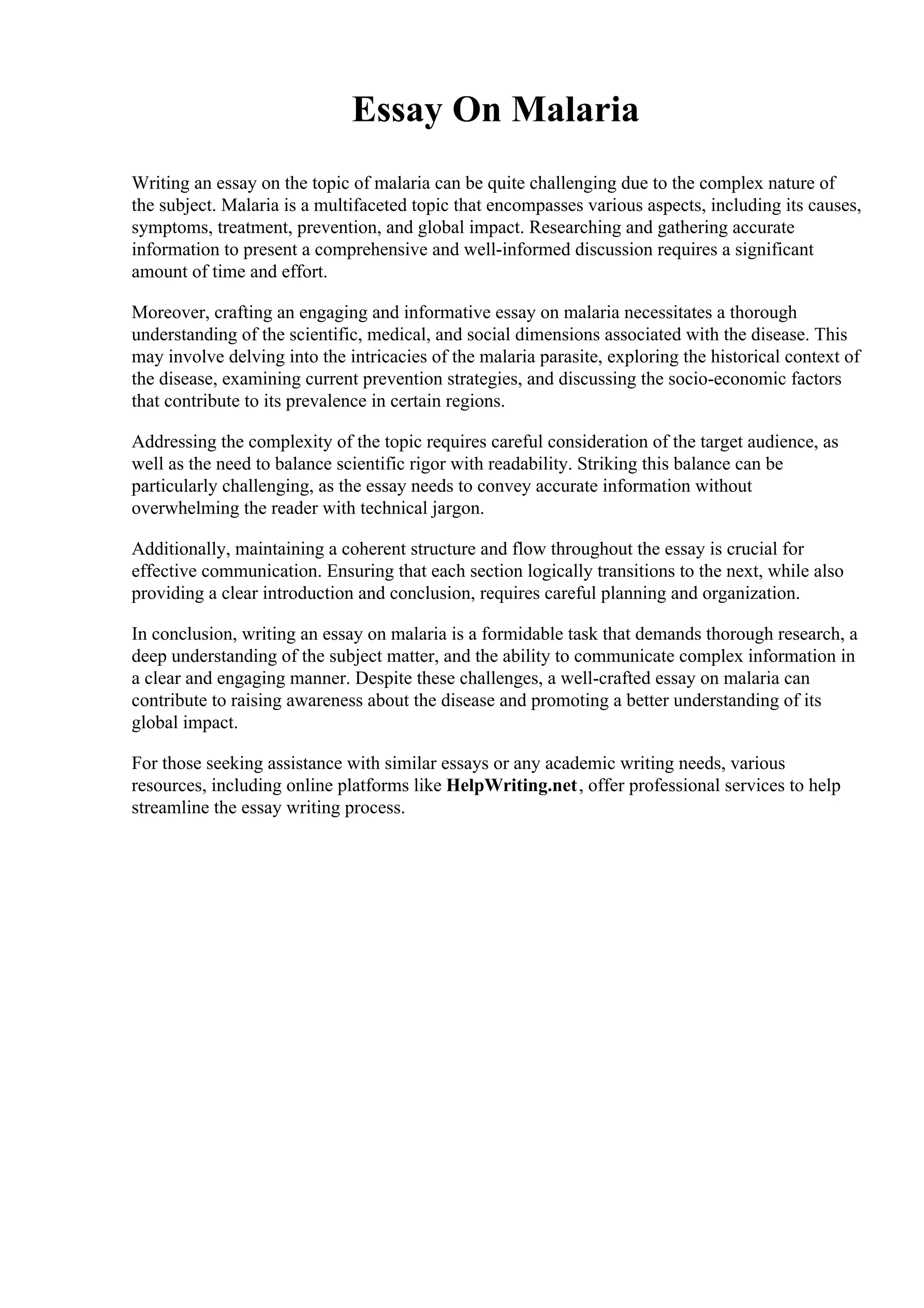 Essay On Malaria | PDF