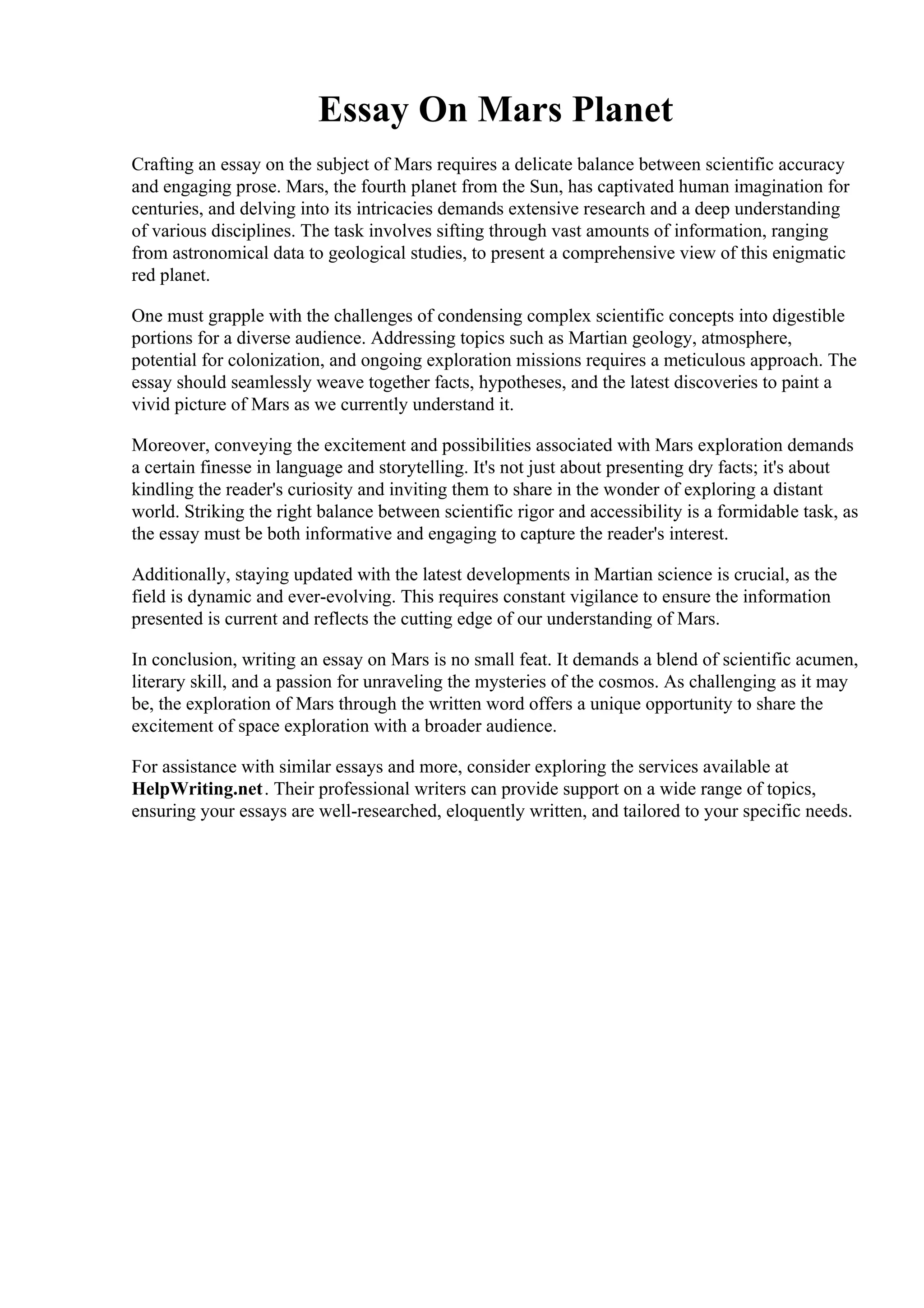 Essay On Mars Essay on Life on Mars Life on Mars Essay for