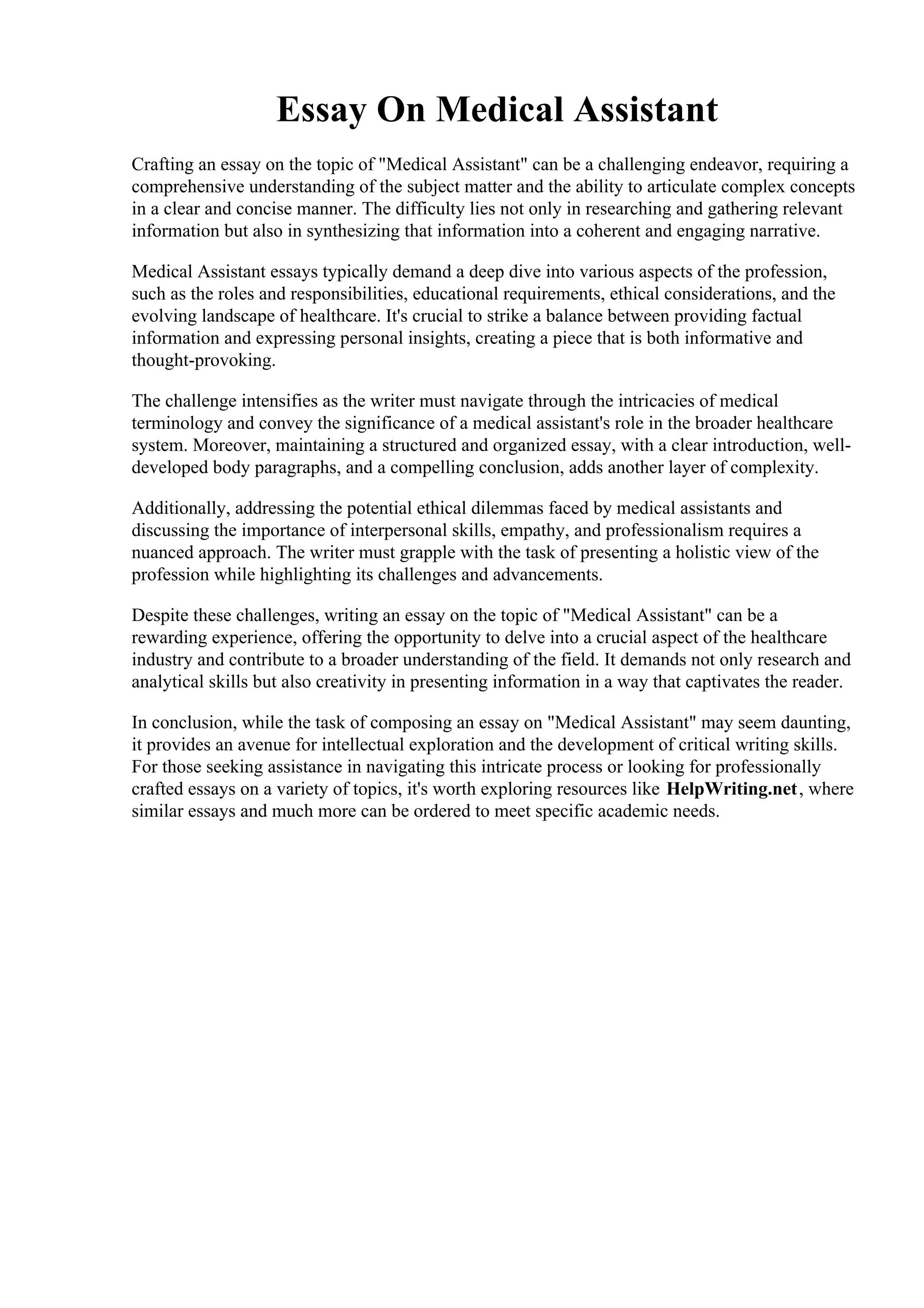 Essay On Medical Assistant | PDF