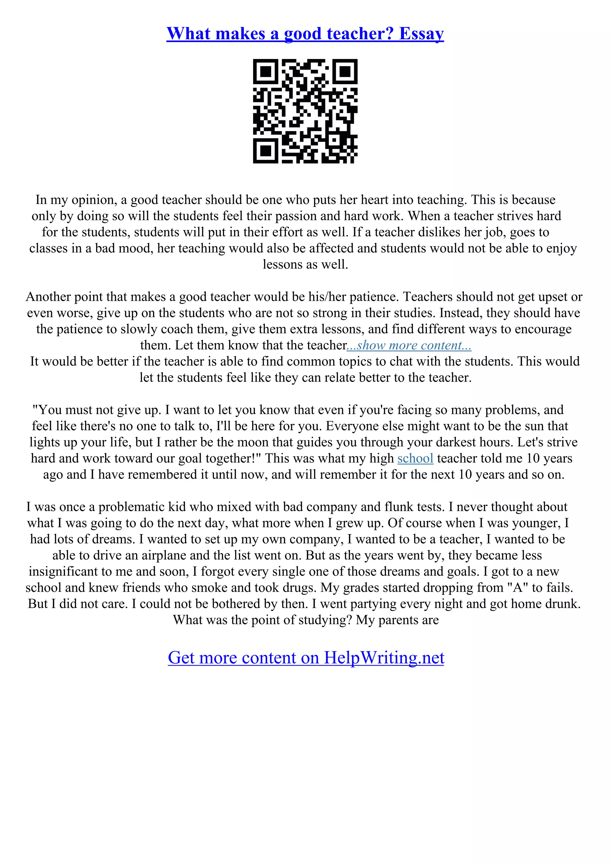 Essay On My Favorite Teacher Pdf