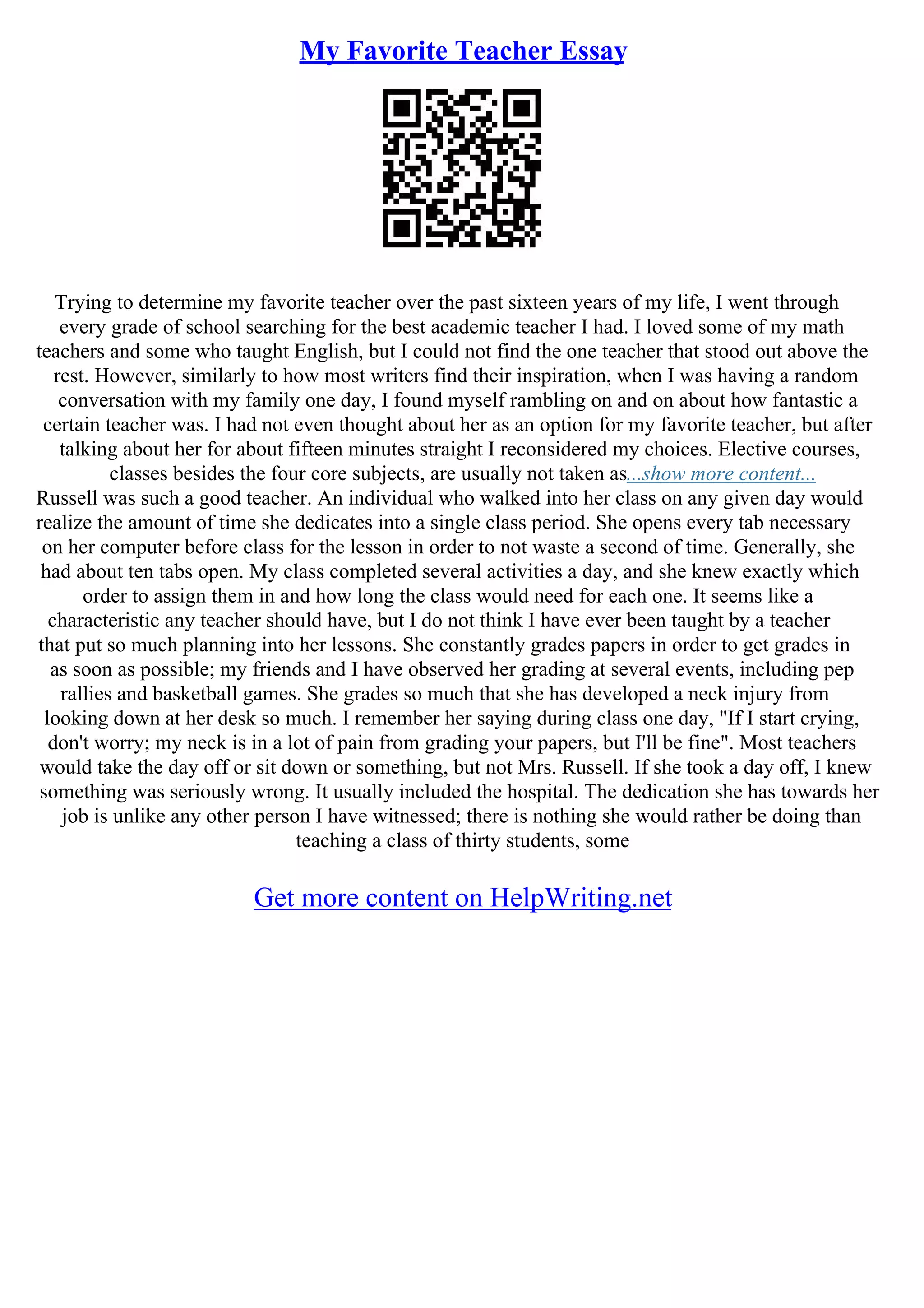 Essay On My Favorite Teacher | PDF