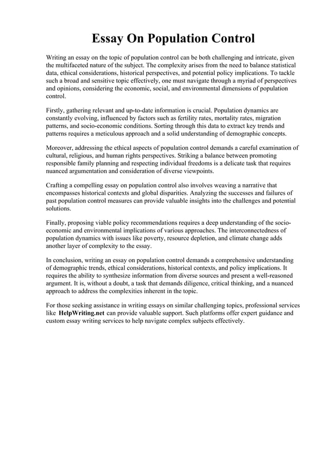 Essay On Population Control. How to Control an Over Population Country ...
